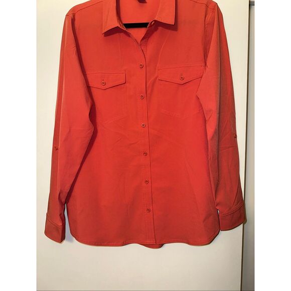 Eddie Bauer Large Long Sleeve Departure Shirt Collared Button Down Dark Coral - Picture 2 of 11